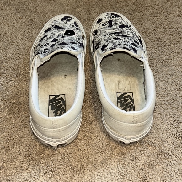 1 of a kind white and black slip on vans womens 6.5 men’s 5 drawn on art design - Picture 4 of 8